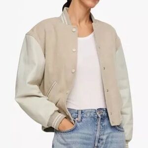 Mango Pernille Teisbaek x Mango mixed Leather Wool Bomber Jacked size M NWT